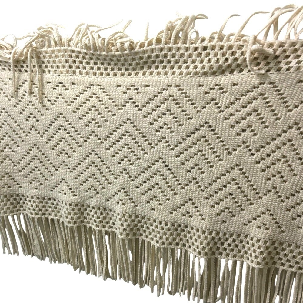 Cream Geometric Knit Fringe Shawl Wrap Boho Chevron Scarf One Size Ivory